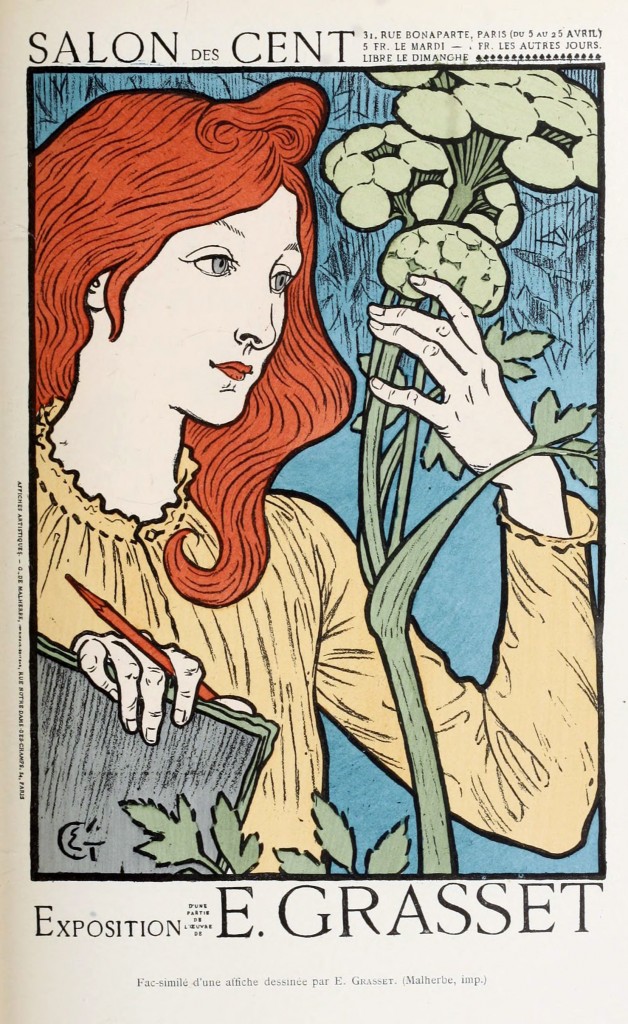 Eugene Grasset Art Nouveau Print Woman Observing Flowers