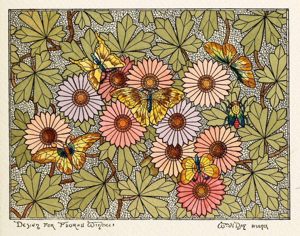 Mosaic Glass Art - Floran Window Design  - Belcher Mosaic Glass Co. 1886 - Desgined by Wm. H. Day