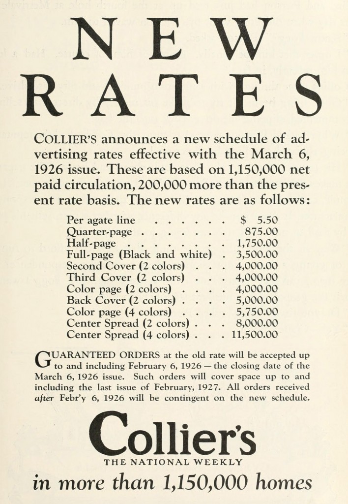 Collier's Magazine Effective Ad Rates March 6, 1926