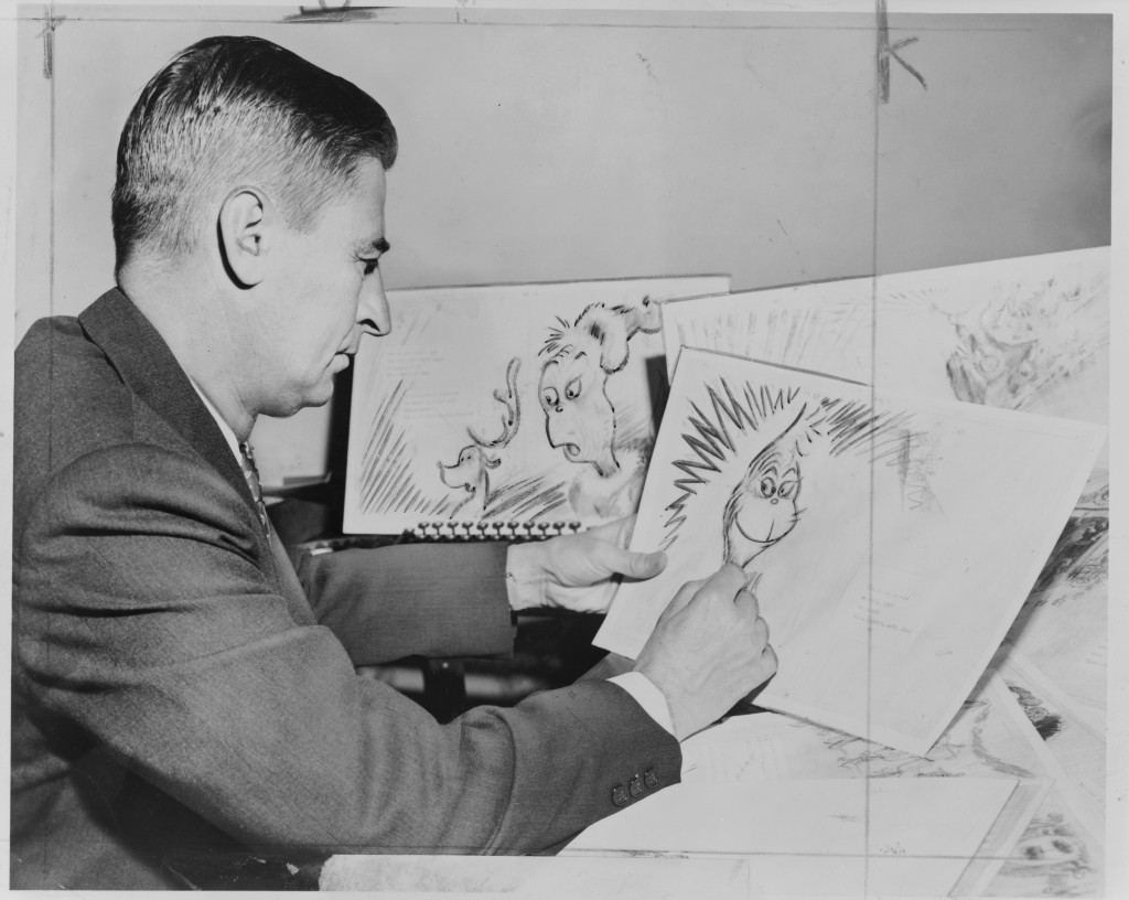 Dr Seuss Ted Geisel Sketching How the Grinch Stole Christmas photo by Telegram Sun Al Ravenna circa 1956