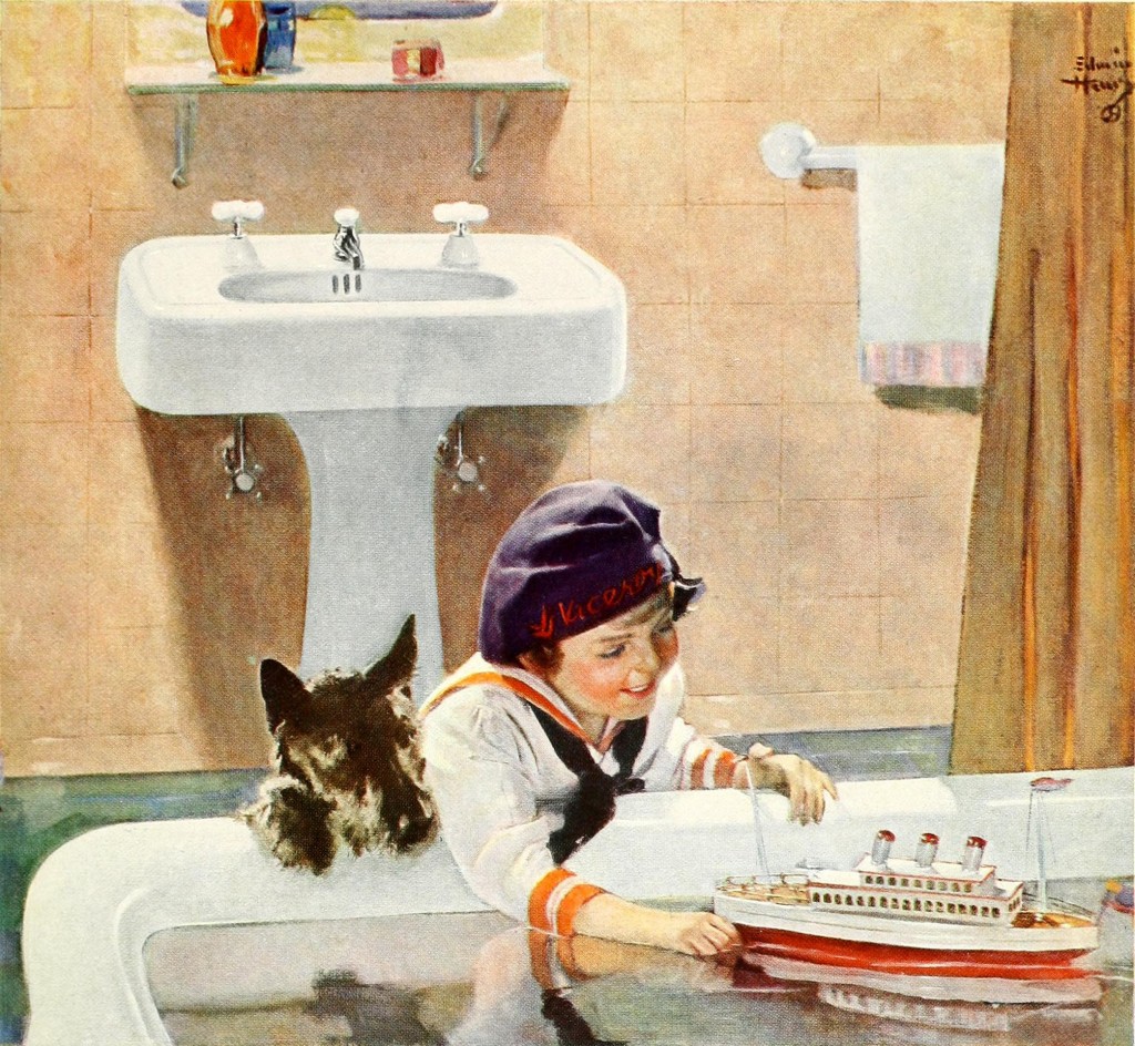Kohler Co Bathroom Ad by Edwin Henry circa 1927 Girl Playing with a Boat in Bathtub