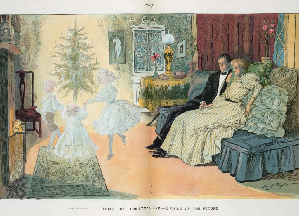 Christmas Poster - Their First Christmas Together by Charles Jay Taylor - Puck December 1896