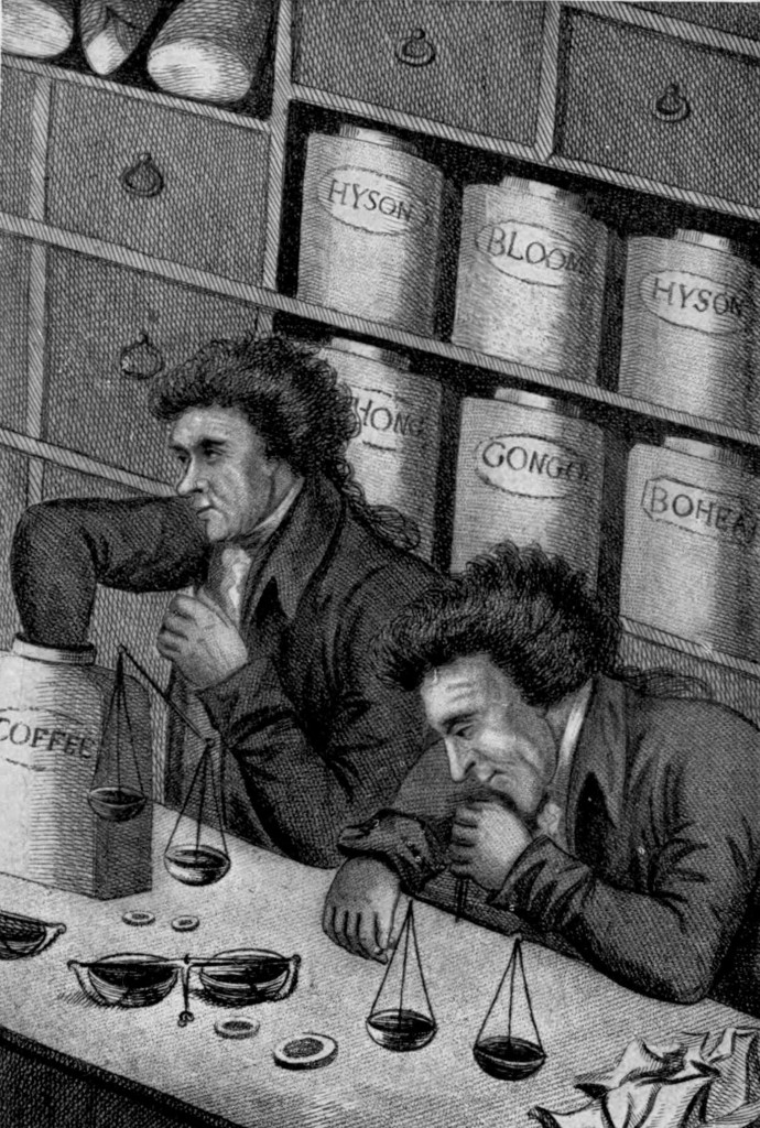 London Grocers Measuring Coffee, Tea and Spices at the Strand - England circa 1804
