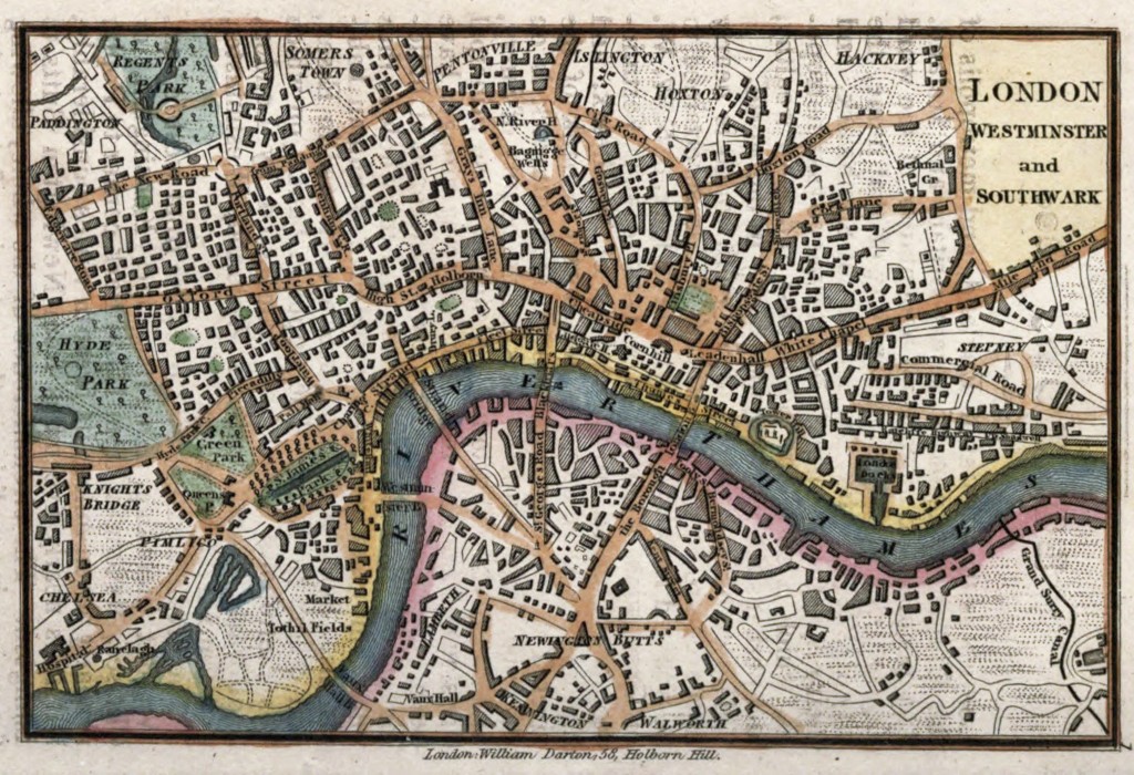 Map of London England circa 1820 by William Darton Publishing