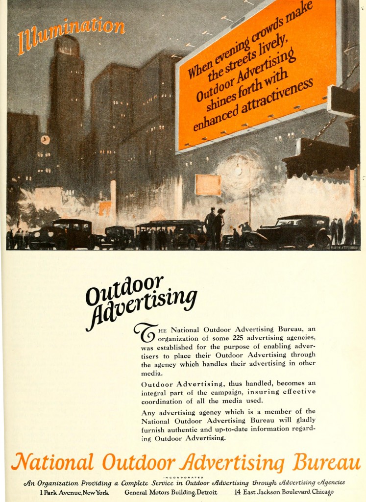 National Outdoor Advertising Bureau 1926 Ad Illumination Shines with Outdoor Crowds