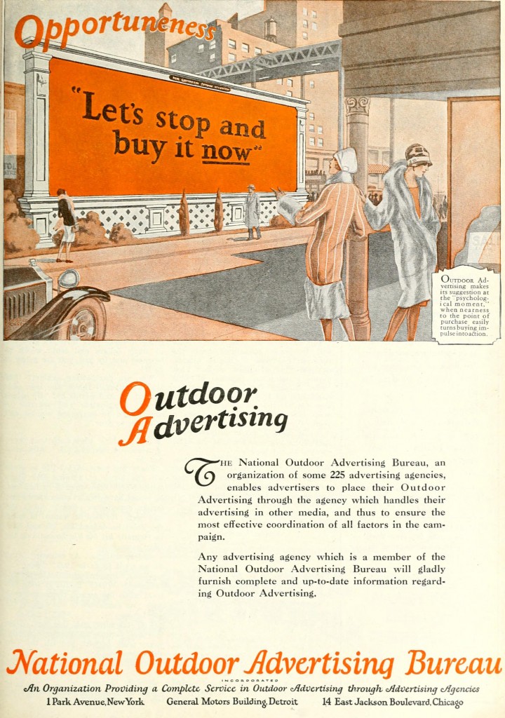 National Outdoor Advertising Bureau 1926 Ad Opportuneness Stop and Buy it Now