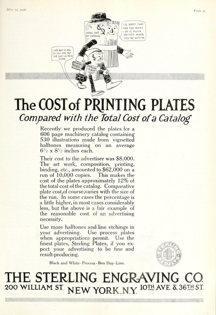The Cost of Printing Plates circa 1920