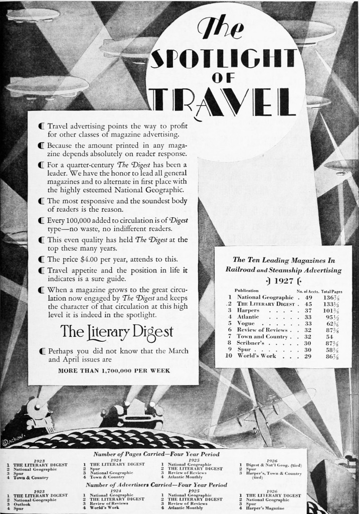 The Literary Digest Travel Trade Advertisement 1928