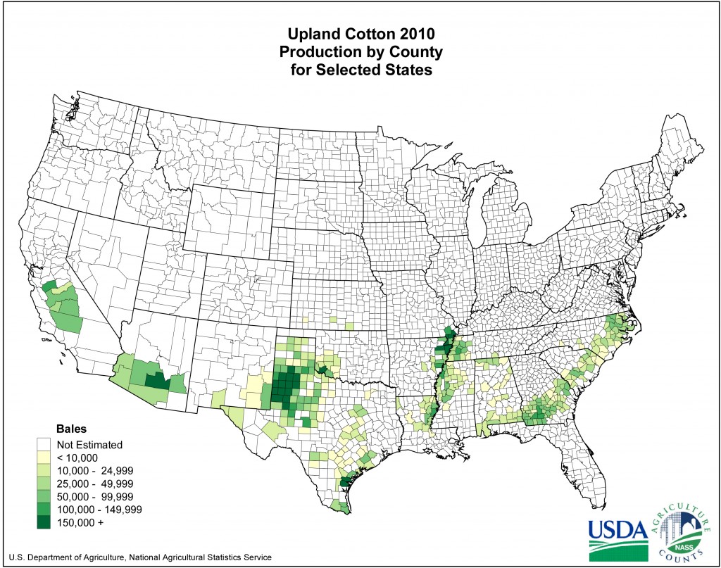 Upland Cotton USDA 2010 Production by County Chart