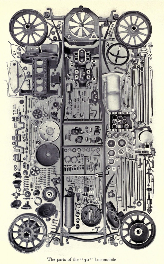 Antique Locomobile 30 Car Parts Illustration circa 1911