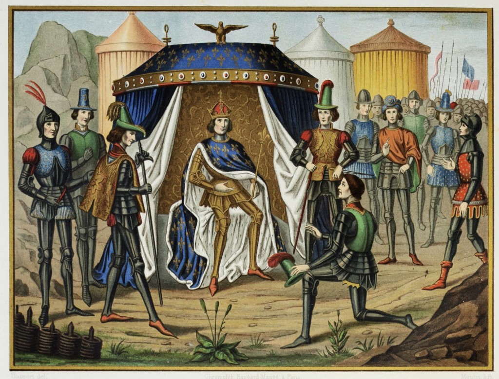 15th Century Illustration - Emperor Charlemagne with Maulgis Kneeling before Him by Claudius Ciappori 1857