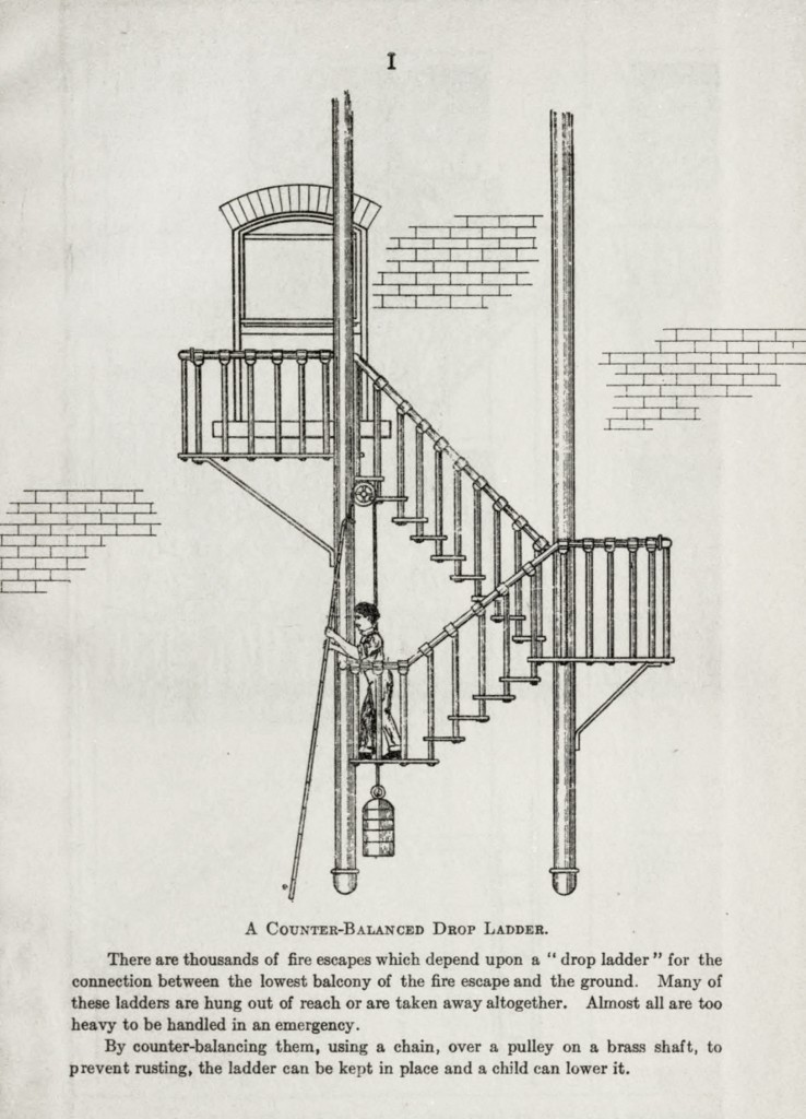 Building Fire Safety Sketch Counterbalance Drop Ladder 1912
