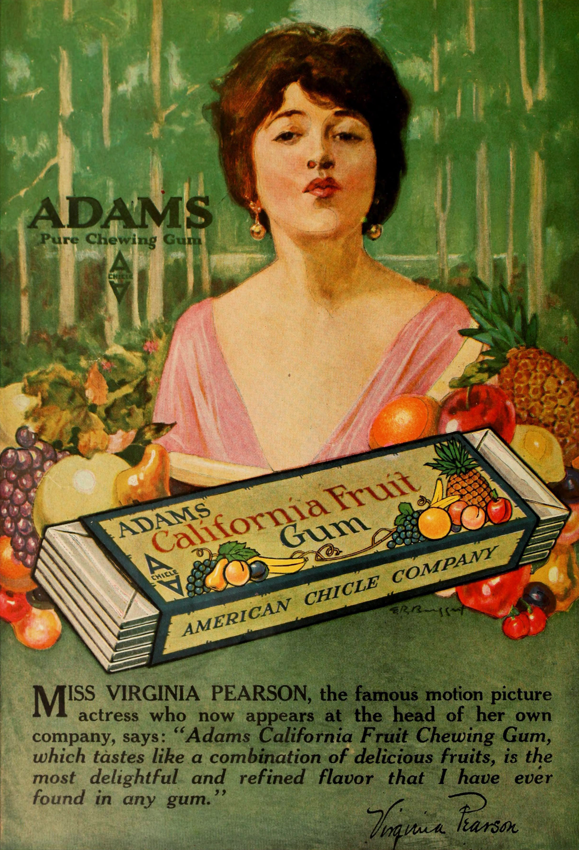 Adams California Fruit Gum American Chicle Company Ad Circa 1919 With Virginia Pearson