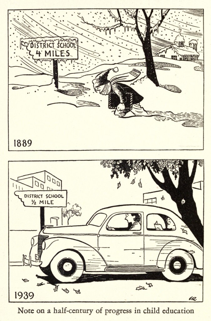 Car Cartoon from 1939 - The Progress of Education 1939 vs 1889