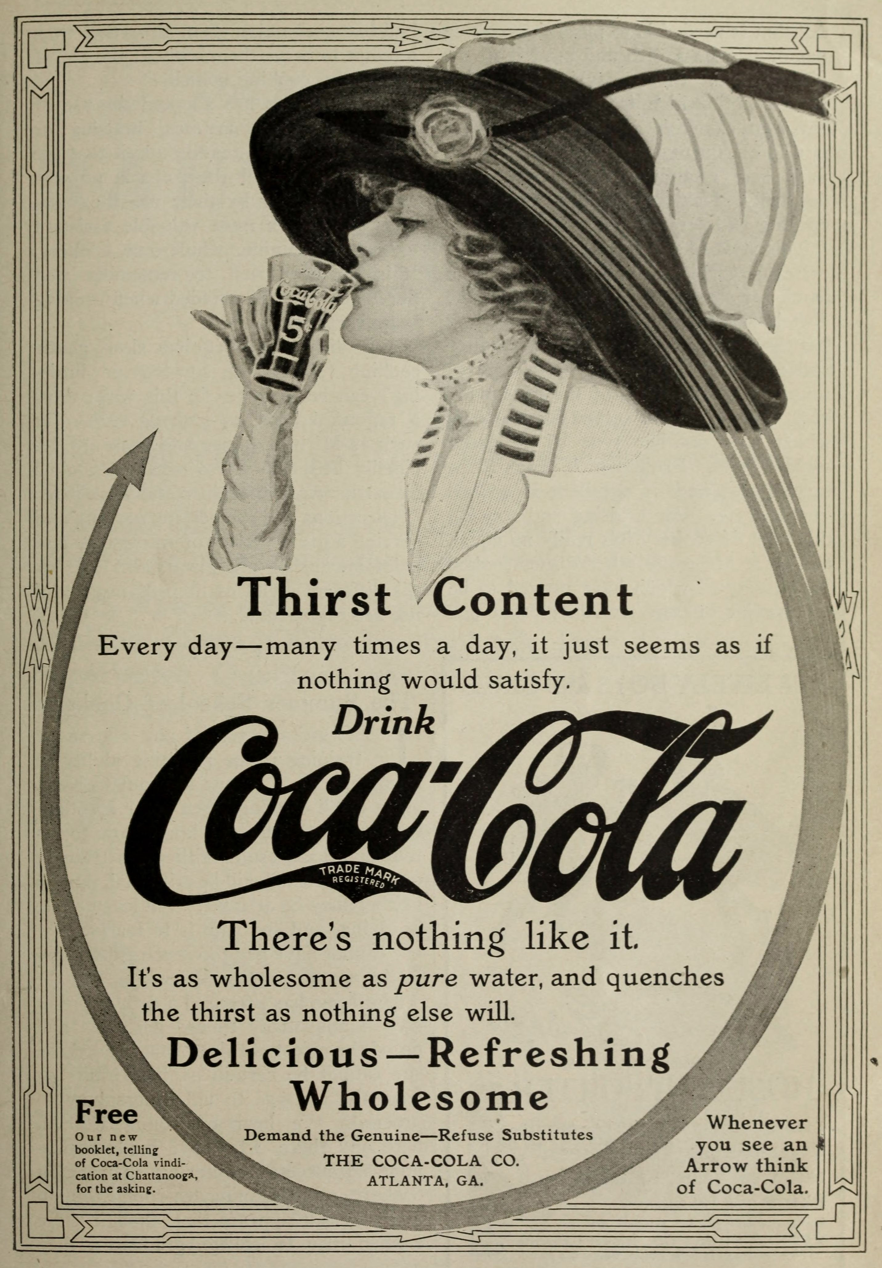 Coca-Cola Ad circa 1911 - Woman Enjoying Coke Wearing a Lovely Hat