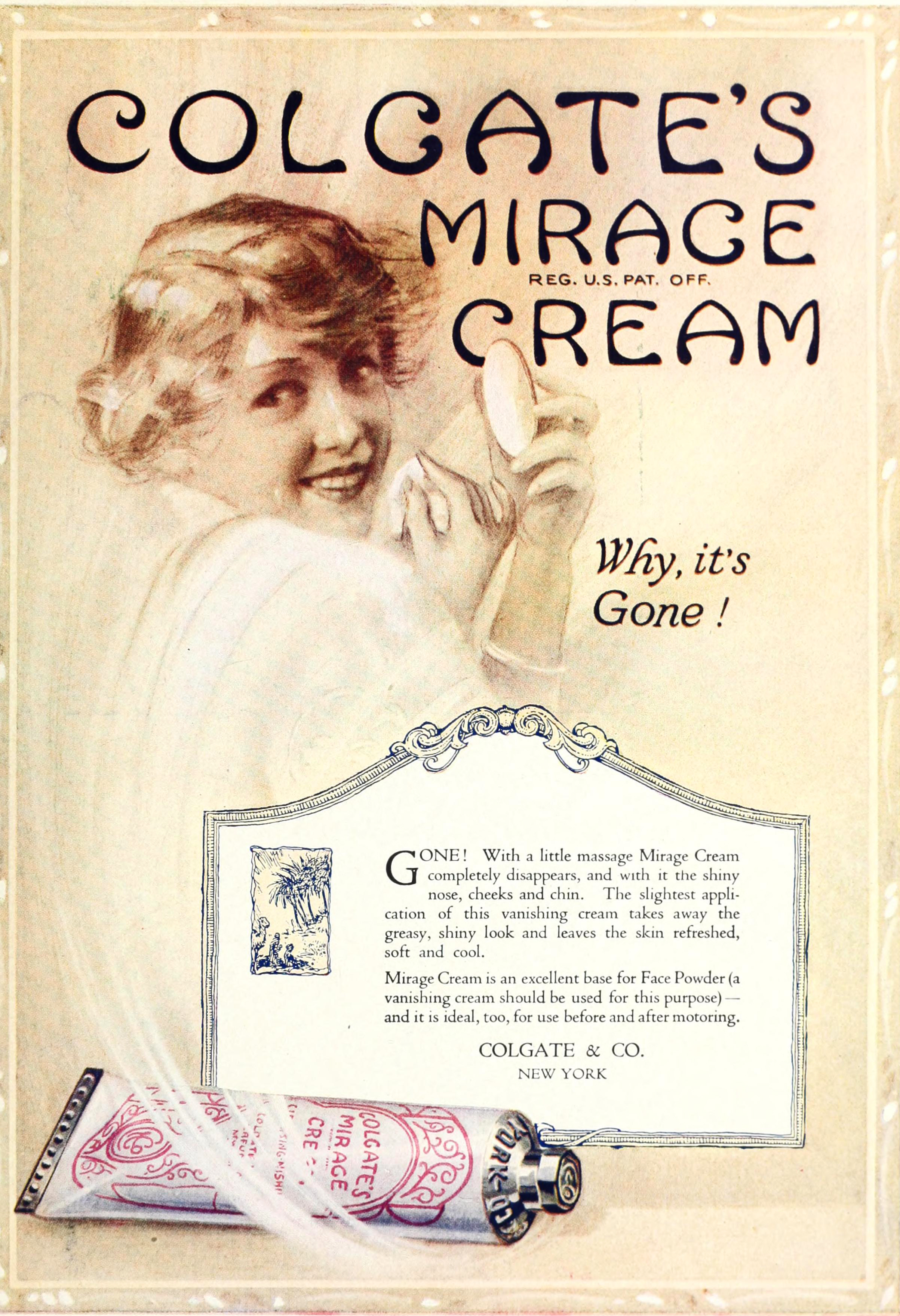 Colgate's Mirage Cream Facial Cream Ad Circa 1920