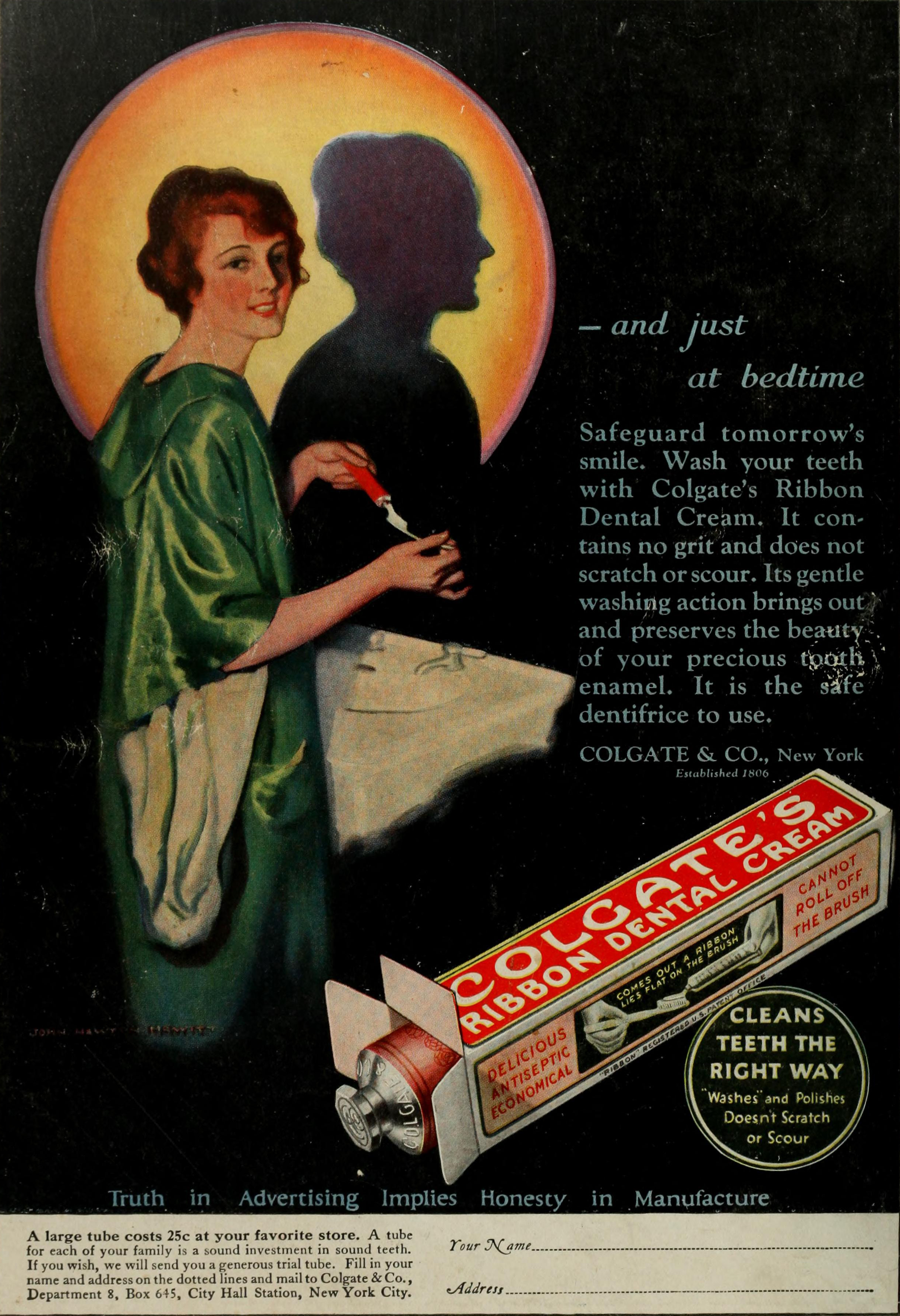 Colgate's Ribbon Dental Cream Toothpaste Ad Circa 1923