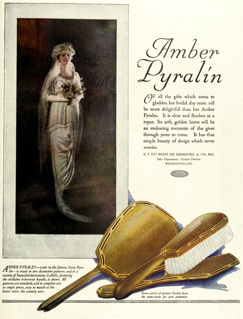 Dupont Plastic Amber Pyralin Brush Set Advertisement circa 1921