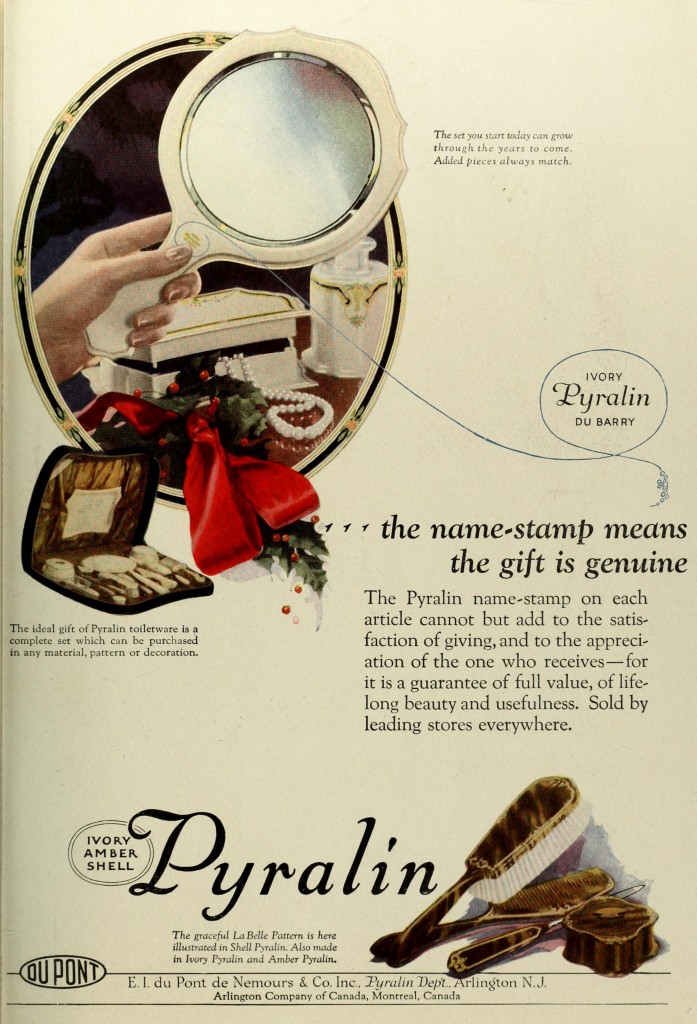 Dupont Pyralin Bathroom or Boudoir Plastic Brush Set Advertisement circa 1923