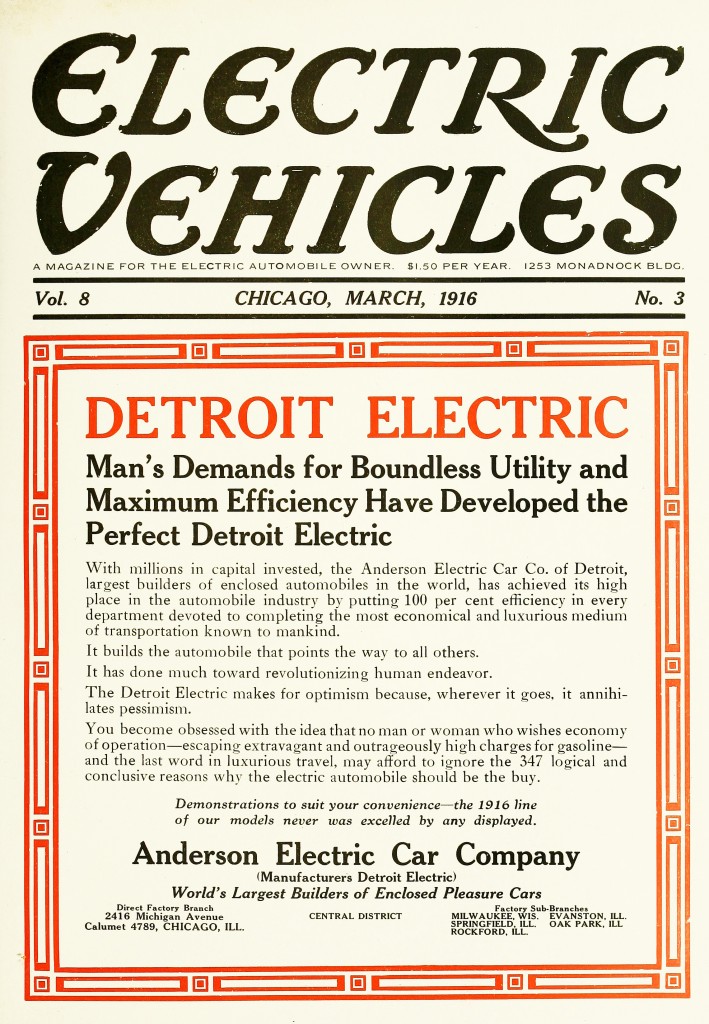 Electric Vehicles Magazine Cover March 1916