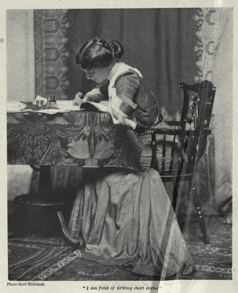 Ethel Barrymore Portrait At A Table with a Quote Included in the Caption 1902
