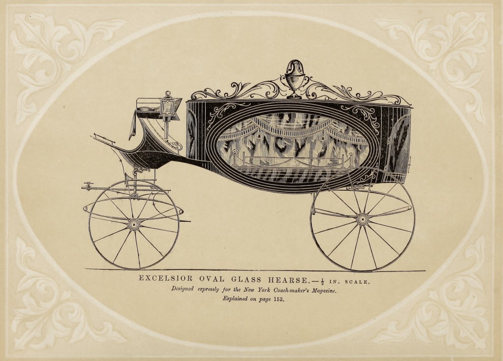 Excelsior Oval Glass Hearse Design from New York Coach Makers Magazine 1868