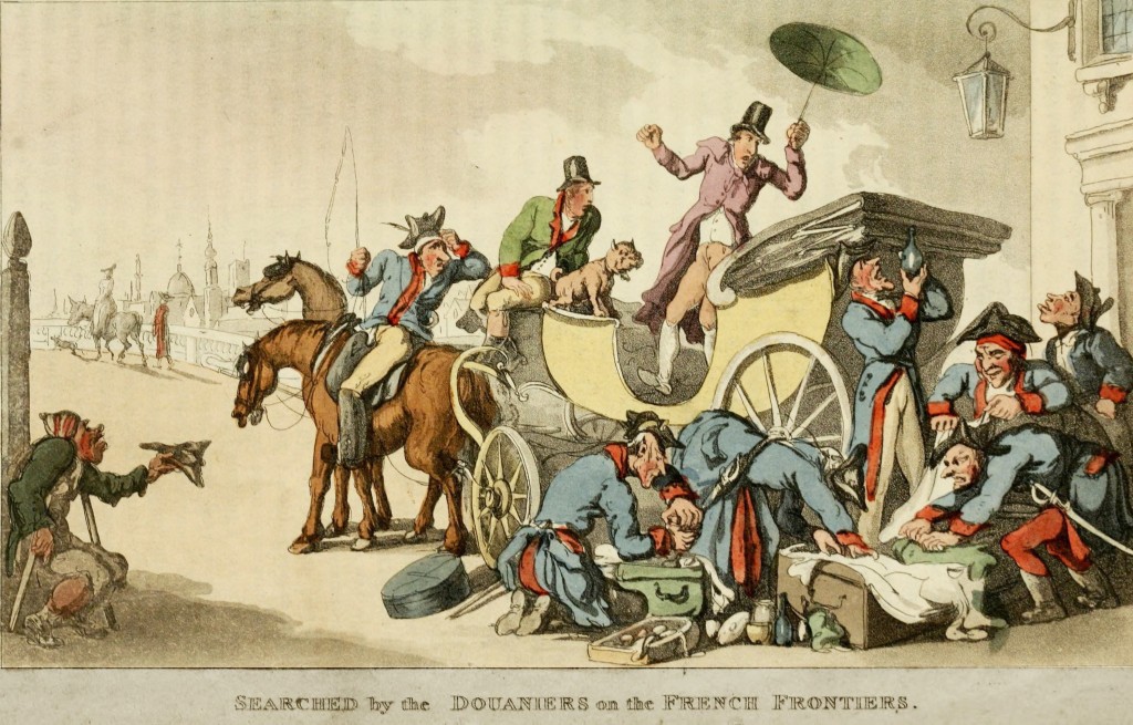 Illustration French Customs Agents Searching at the Border circa 1817