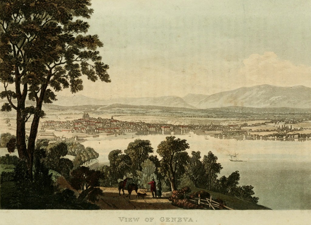 Illustration View of Geneva, Switzerland circa 1820