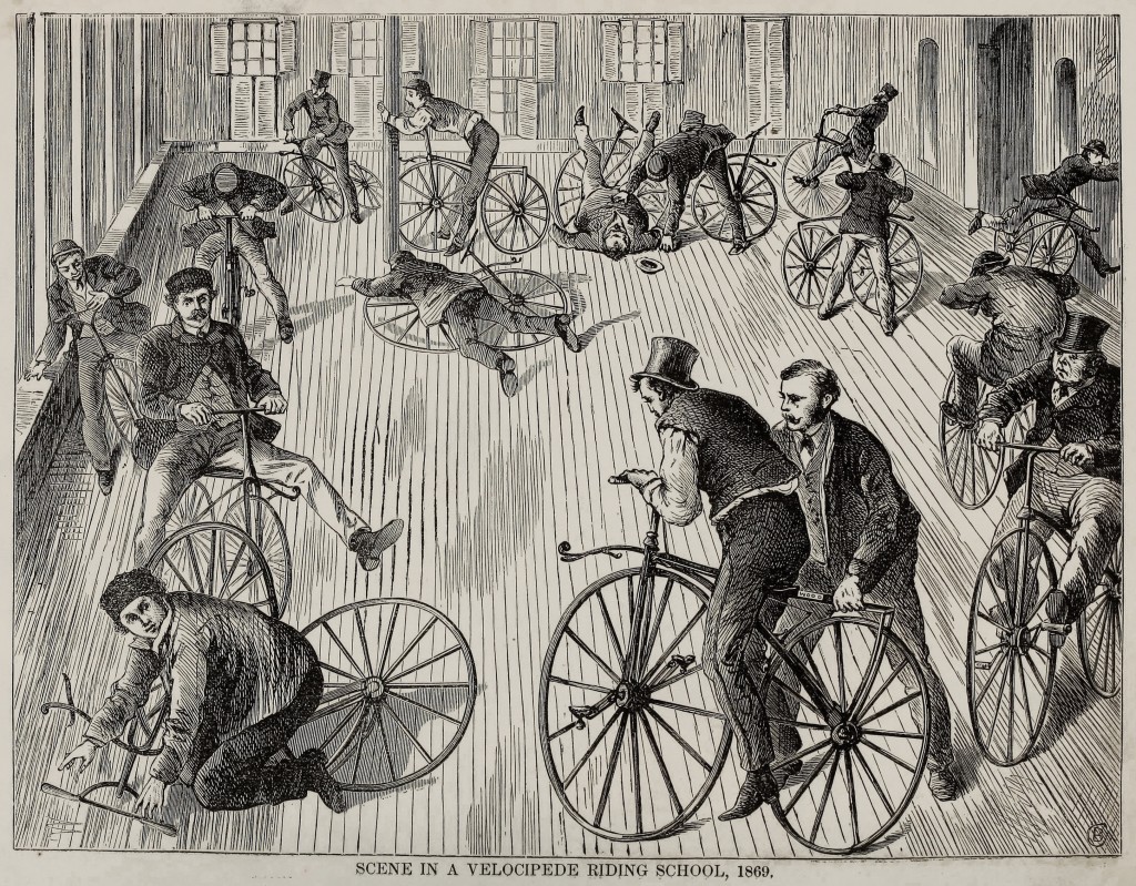 Learning to Ride a Bike in 1869 - School Illustration