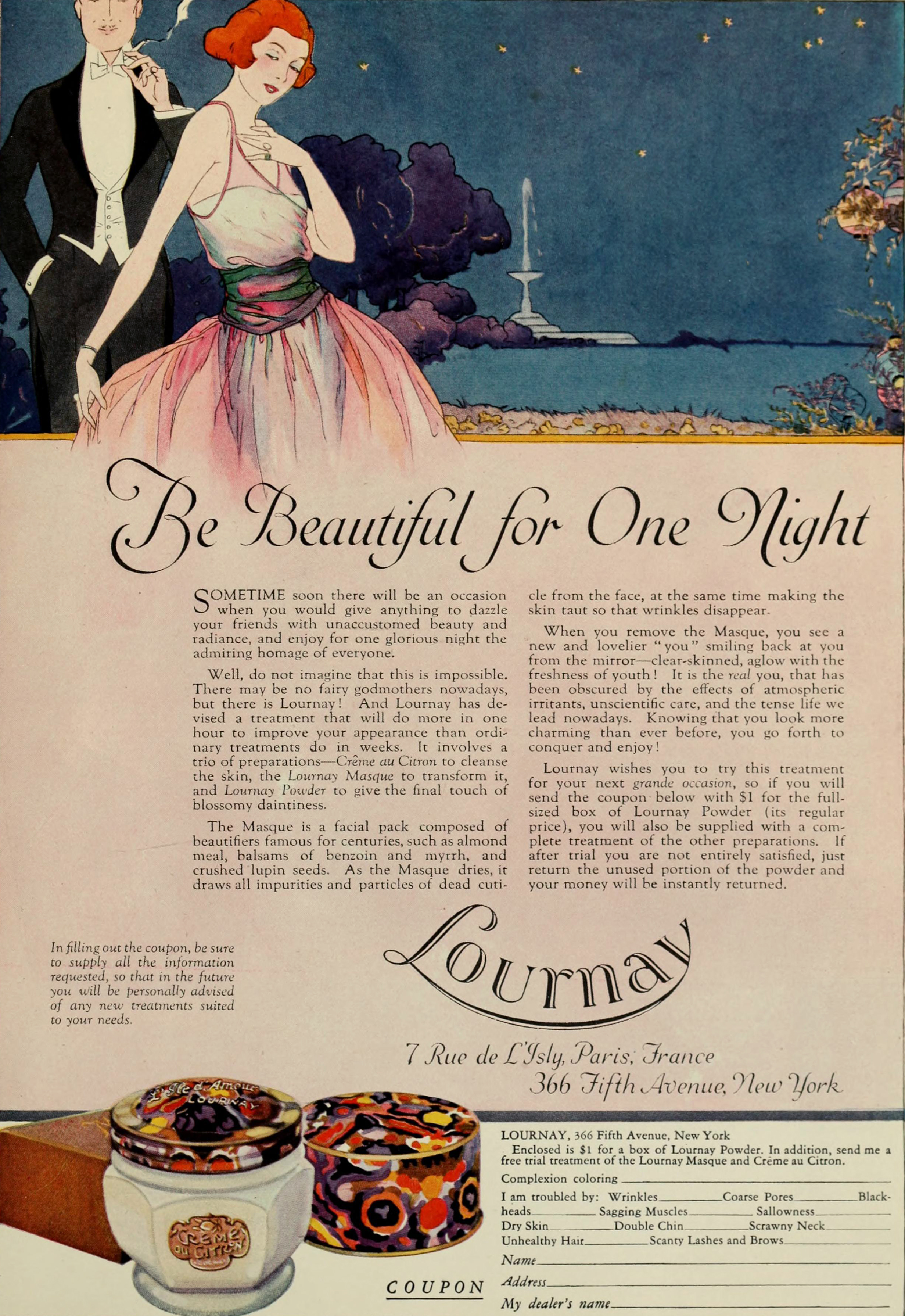 Lournay Paris Powder And Cream Advertisement With Coupon Circa 1922