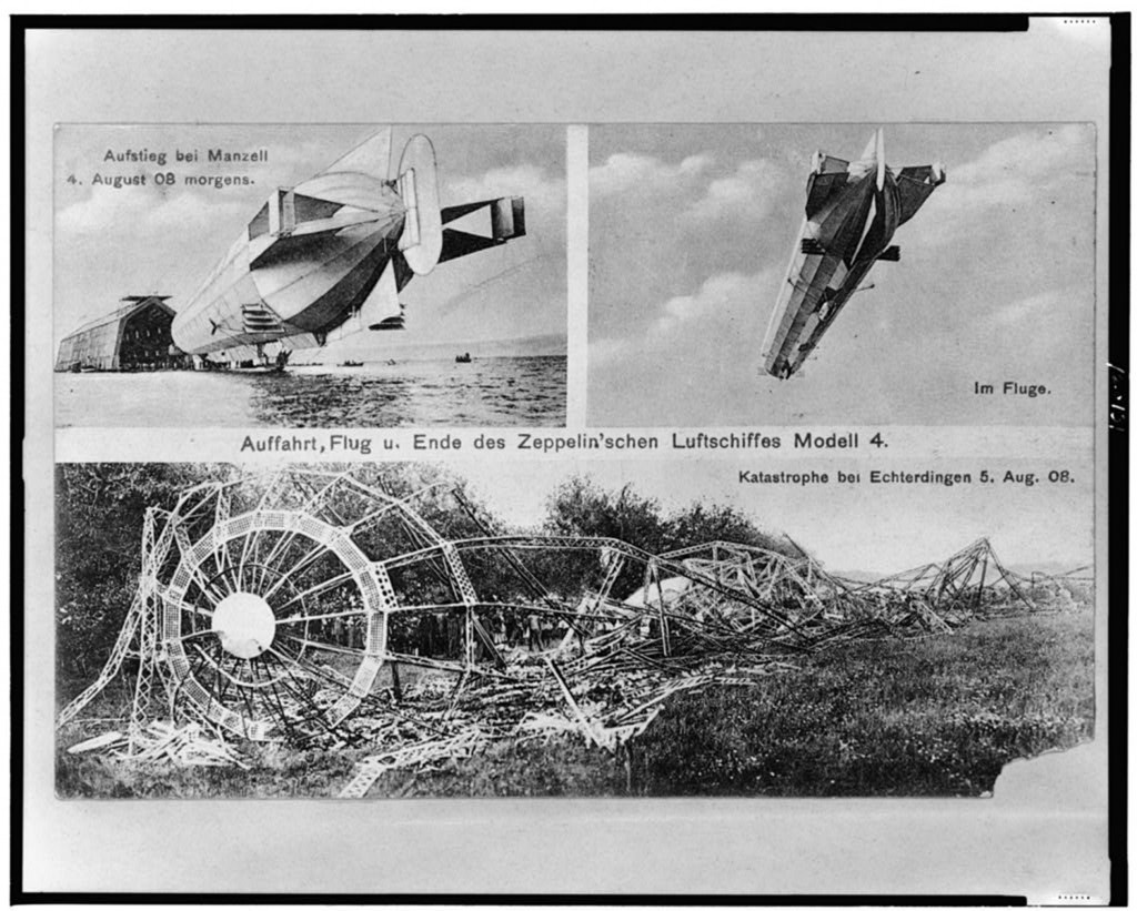 Burning airship L.II falling from sky, Oct. 17, 1913.