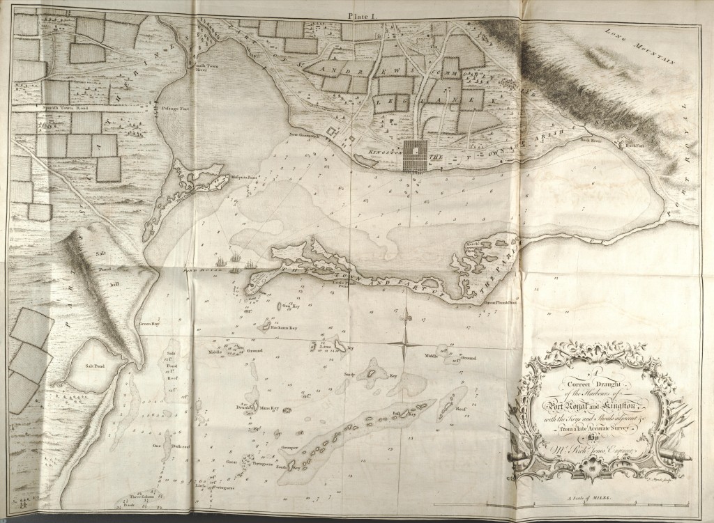 Map of Jamaica (Port Royal, Kingston) circa 1750