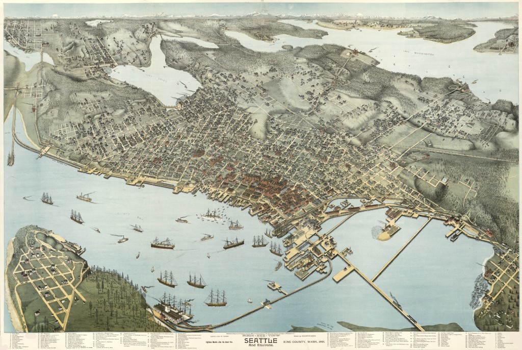 Seattle Antique Map 1884 - Full Map