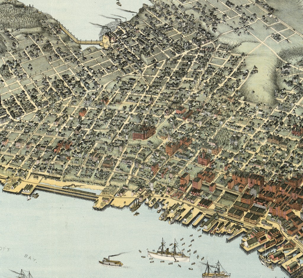 Seattle Antique Map 1884 - View of Pike Street