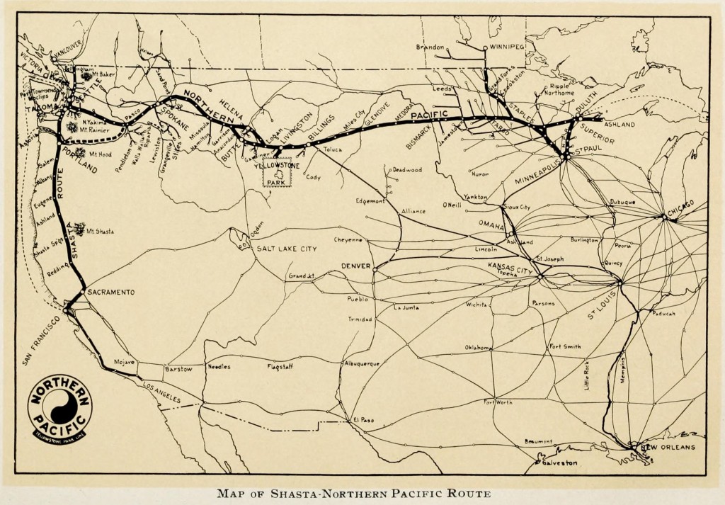 Shasta Route Map - Northern Pacific RR 1906