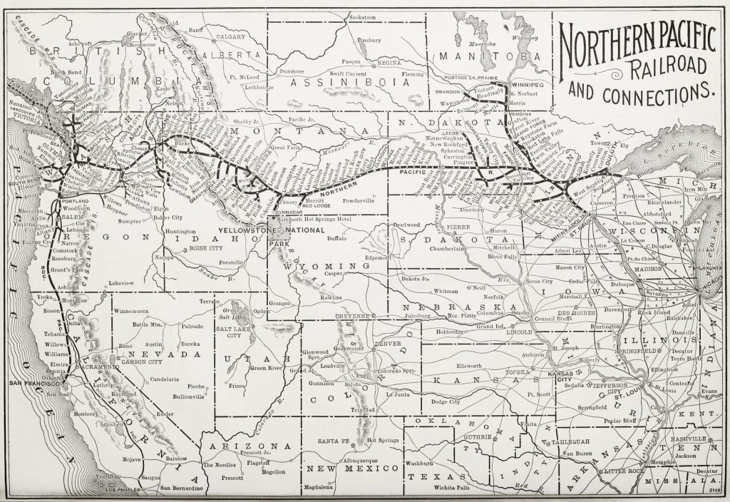 Northern Pacific RR Route Map circa 1896