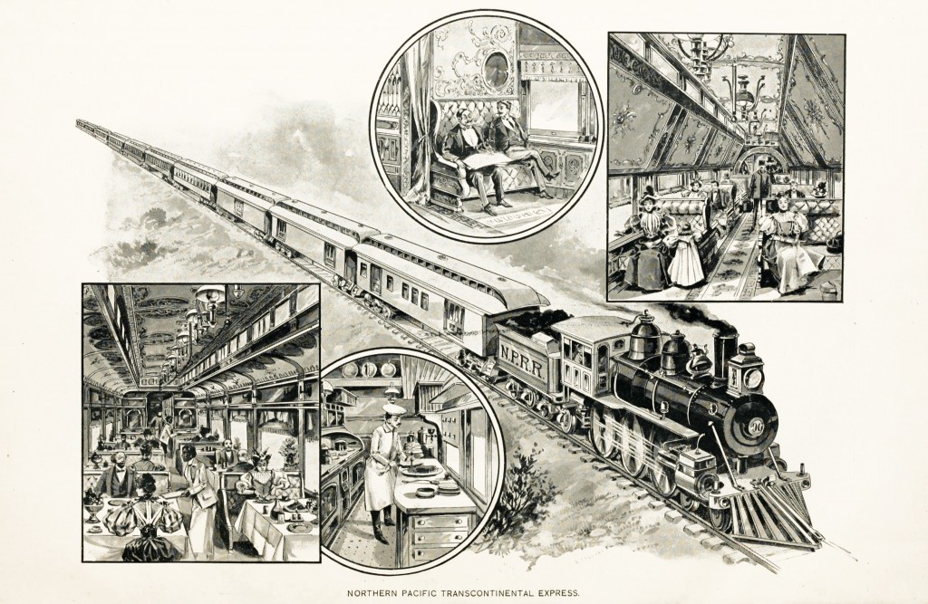 Interior and Train Illustrations circa 1896 Northern Pacific RR Transcontinental Express