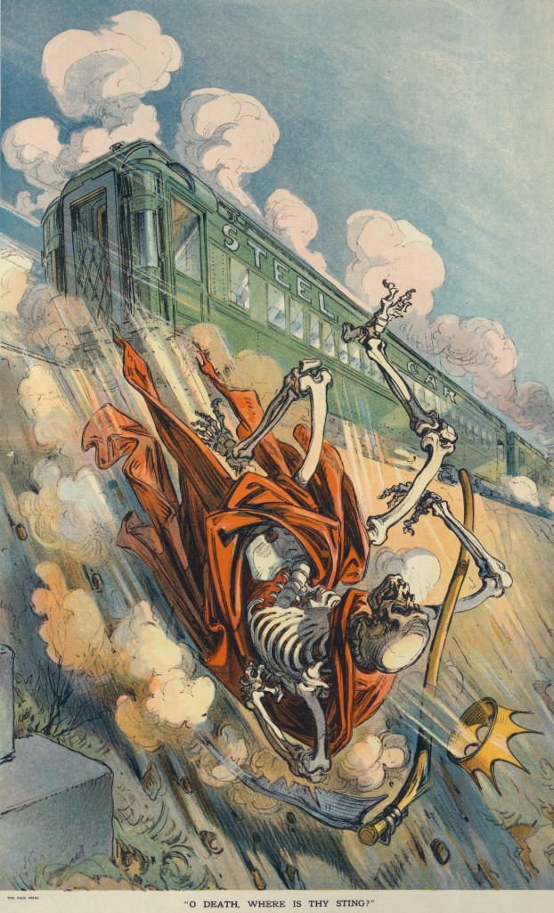 The Grim Reaper Knocked Over by a Speeding Steel Train