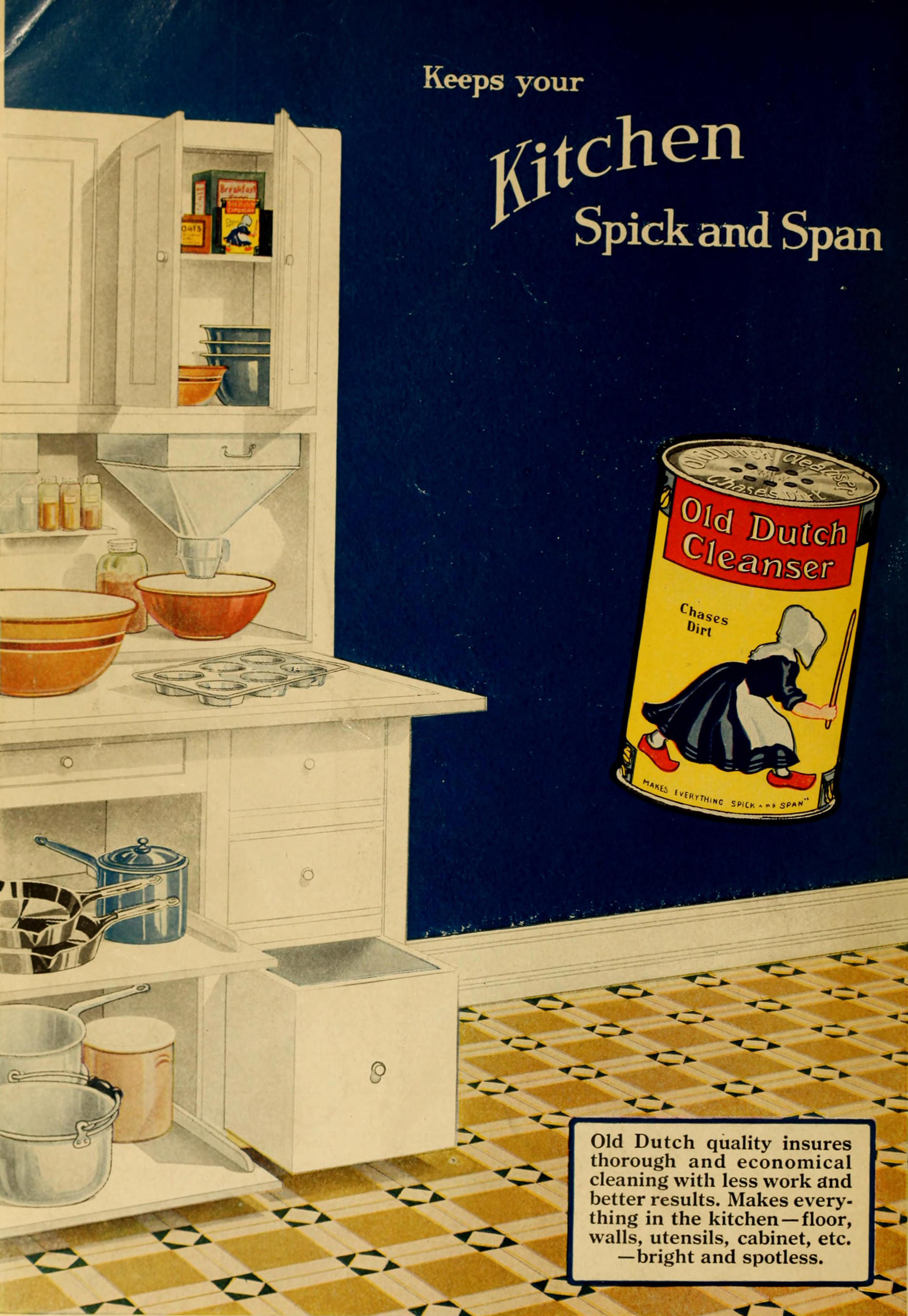 Old Dutch Cleanser Ad circa 1919 - Keeps Your Kitchen Spick and Span