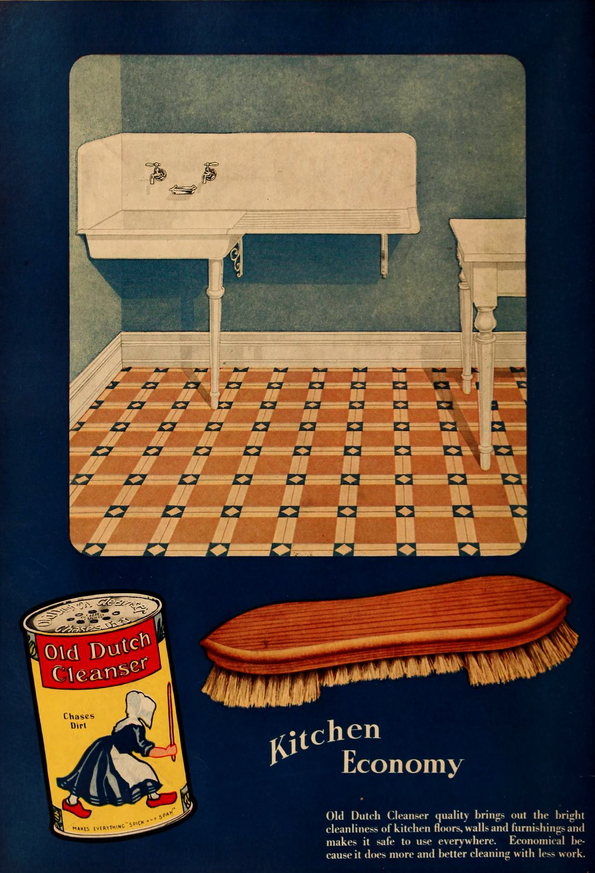 Old Dutch Cleanser Ad circa 1919 - Kitchen Economy