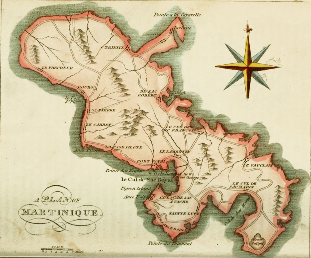 Old Map of Martinique from Ackermann's Repository circa 1809