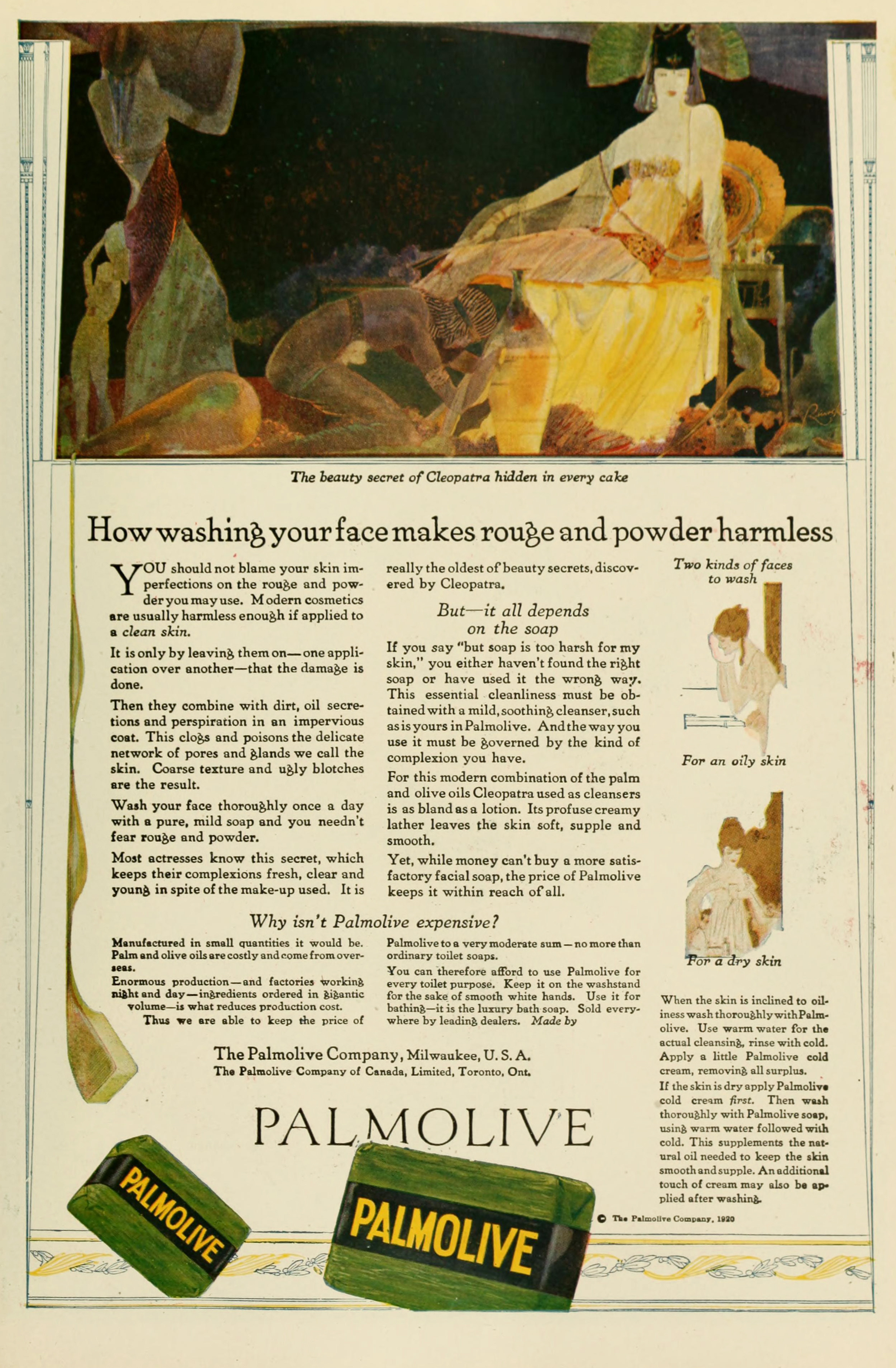 Palmolive Soap Ad Circa 1921 How Washing Your Face Makes Rouge And Powder Harmless