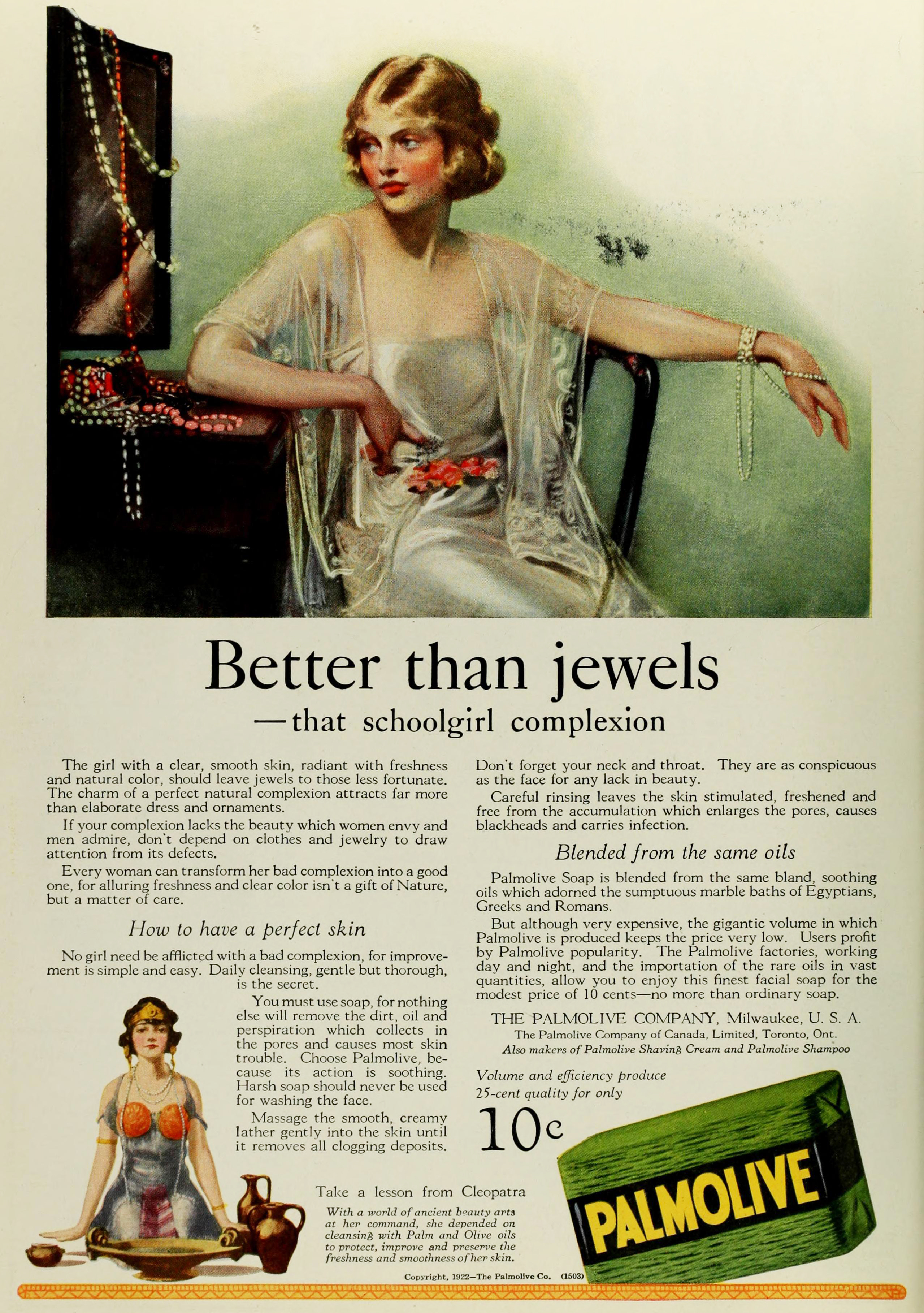 Palmolive Soap Ad Circa 1922  "Better Than Jewels"