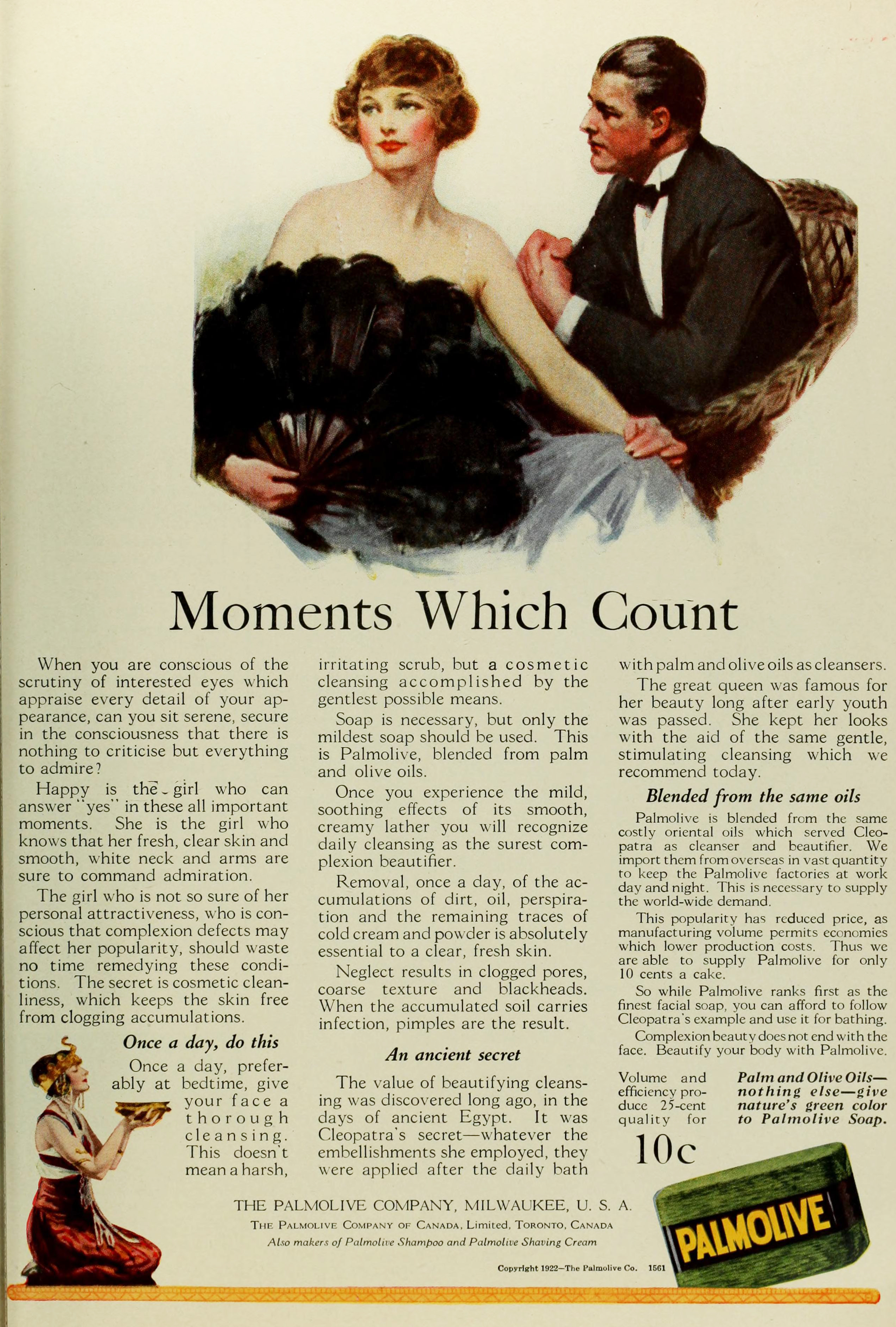 Palmolive Soap Ad Circa 1922  "Moments Which Count"