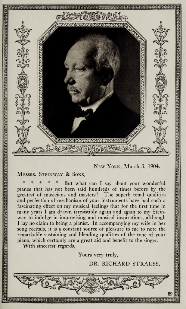 Richard Strauss Steinway Piano Testimonial circa 1904