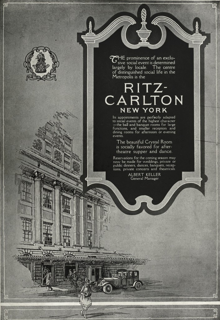 Ritz-Carlton New York Advertisement circa 1919