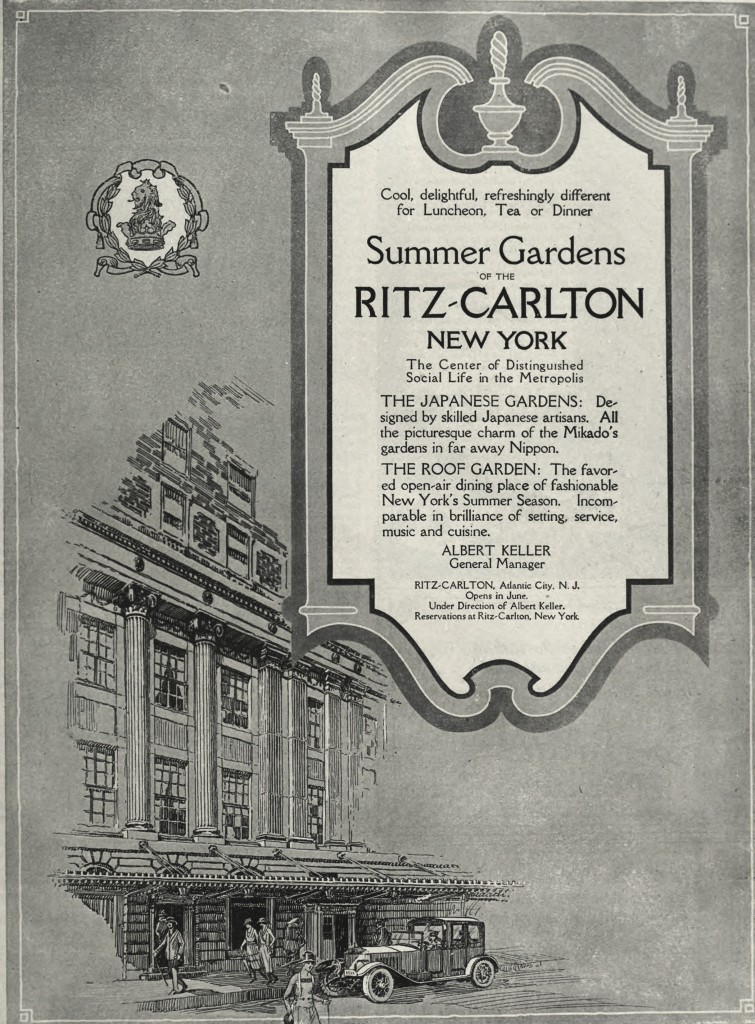 Ritz-Carlton New York Advertisement circa 1919