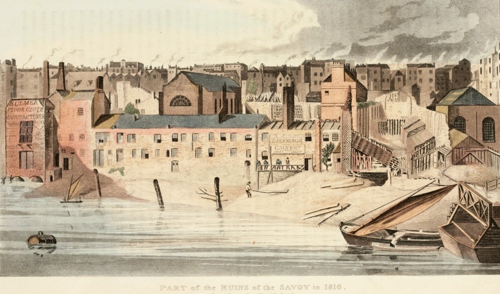 London View: Savoy from the Strand Waterloo Bridge circa 1816