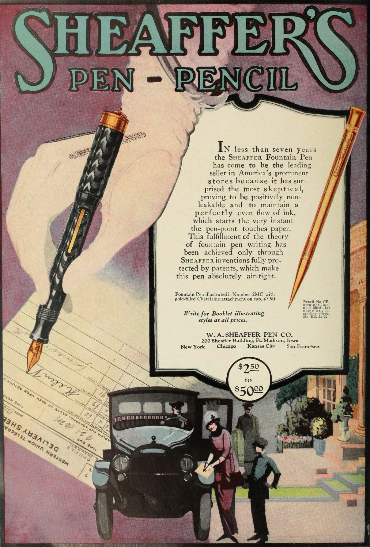 Sheaffer's Pen And  Pencil Advertisement Circa 1920