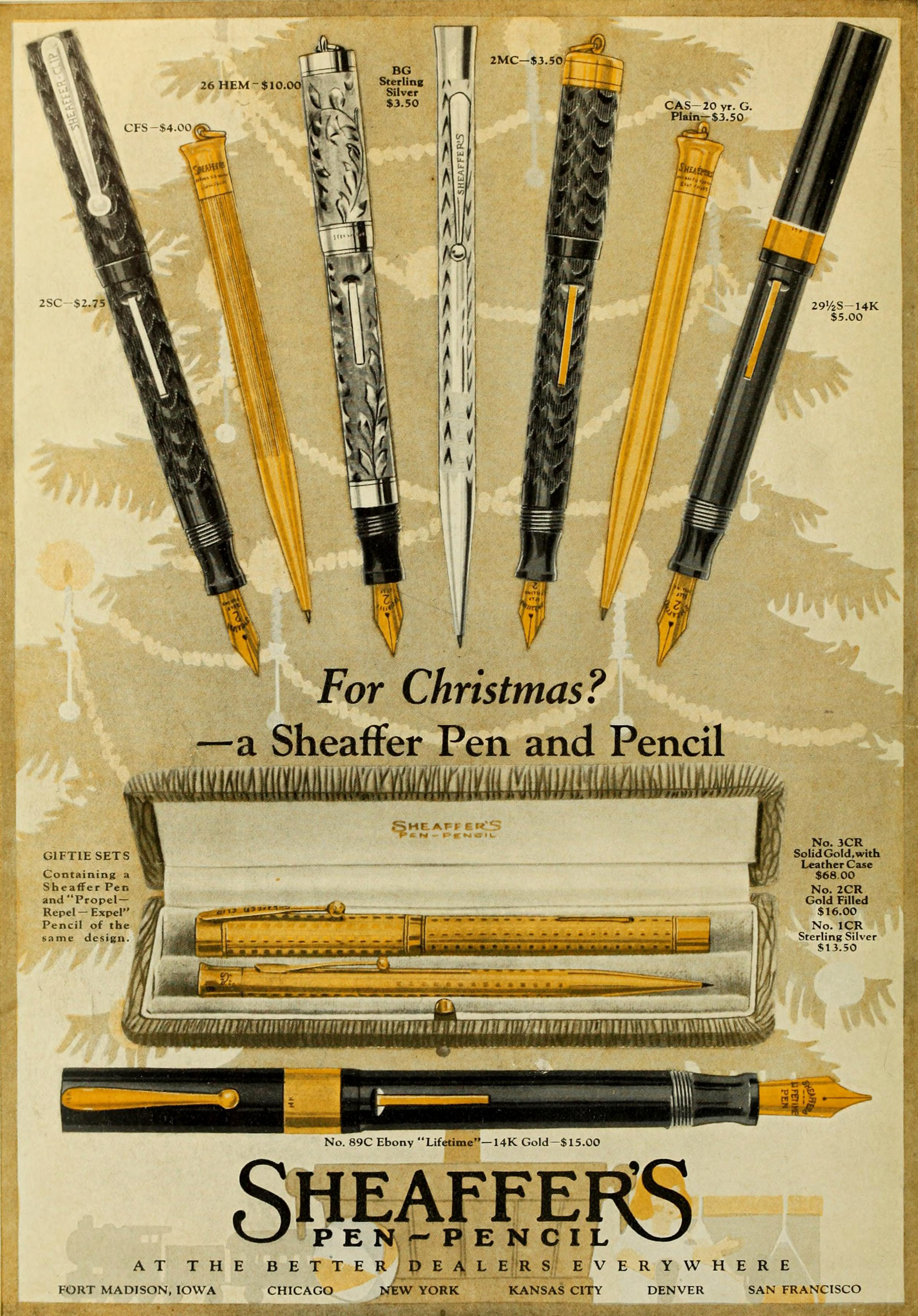 Sheaffer's Pen And Pencil Christmas Advertisement Circa 1922